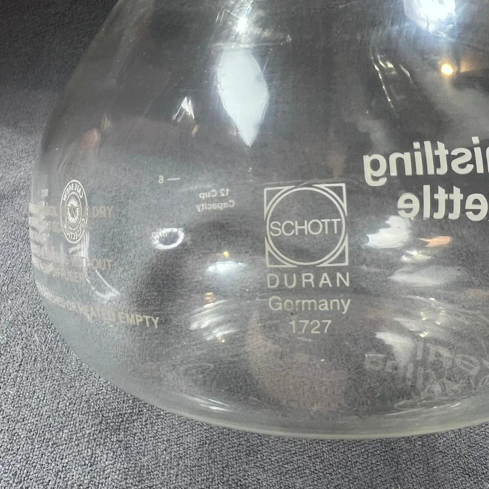 Medelco Cafe Brew Whistling Kettle Schott Duran Glass 12 Cup WK112 Germany Clear